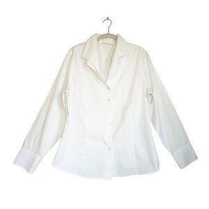 Coldwater Creek Long Sleeve Collared Button Cotton Blouse in White - Sz L